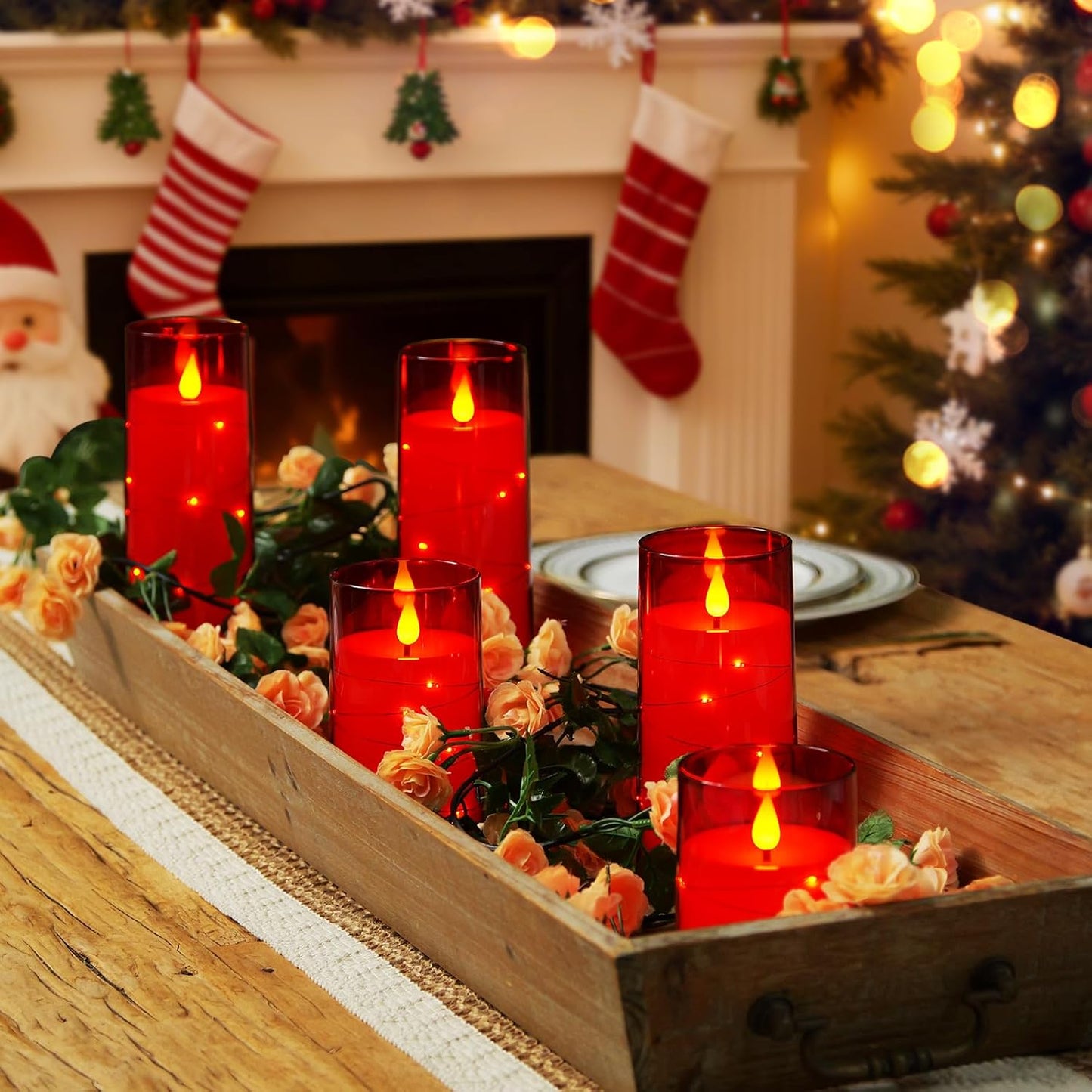 Homemory Acrylic Flameless Candles with Embedded Star String Fairy Lights, Battery Operated Candle, LED Candles, Fake