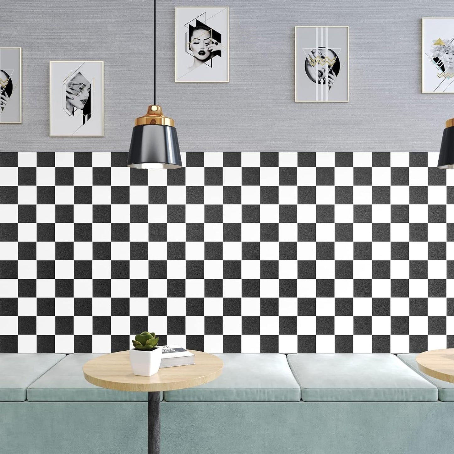 Black and White Checkered Wallpaper Contact Paper for Countertops / 17.7 x 200 / Black/white