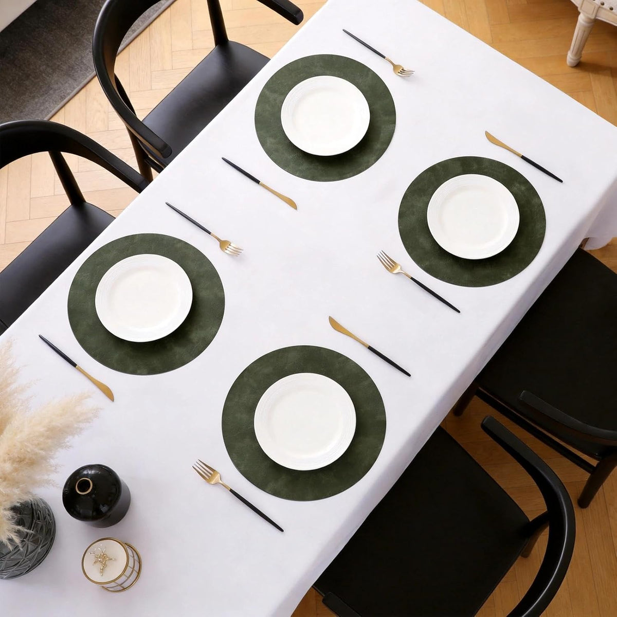 MOSAYT 13 Inch Round Vinyl Placemats Set of 8 - Faux Leather 100% Waterproof Oil-Proof Wipeable PU Place Mats, Heat