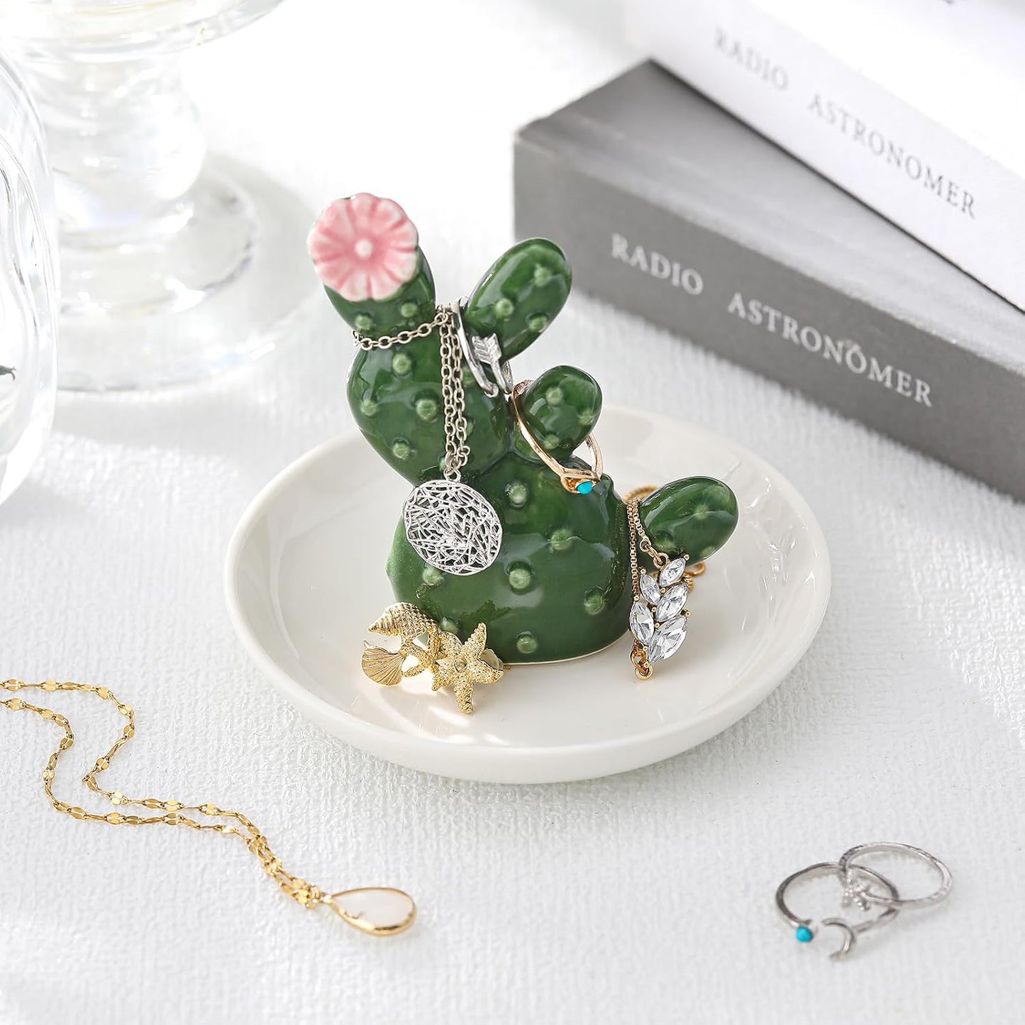 Cactus Ring Holder Ceramic Dish for Women Jewelry Tray Ring Dish Tropical Decor Trinket Rack Western