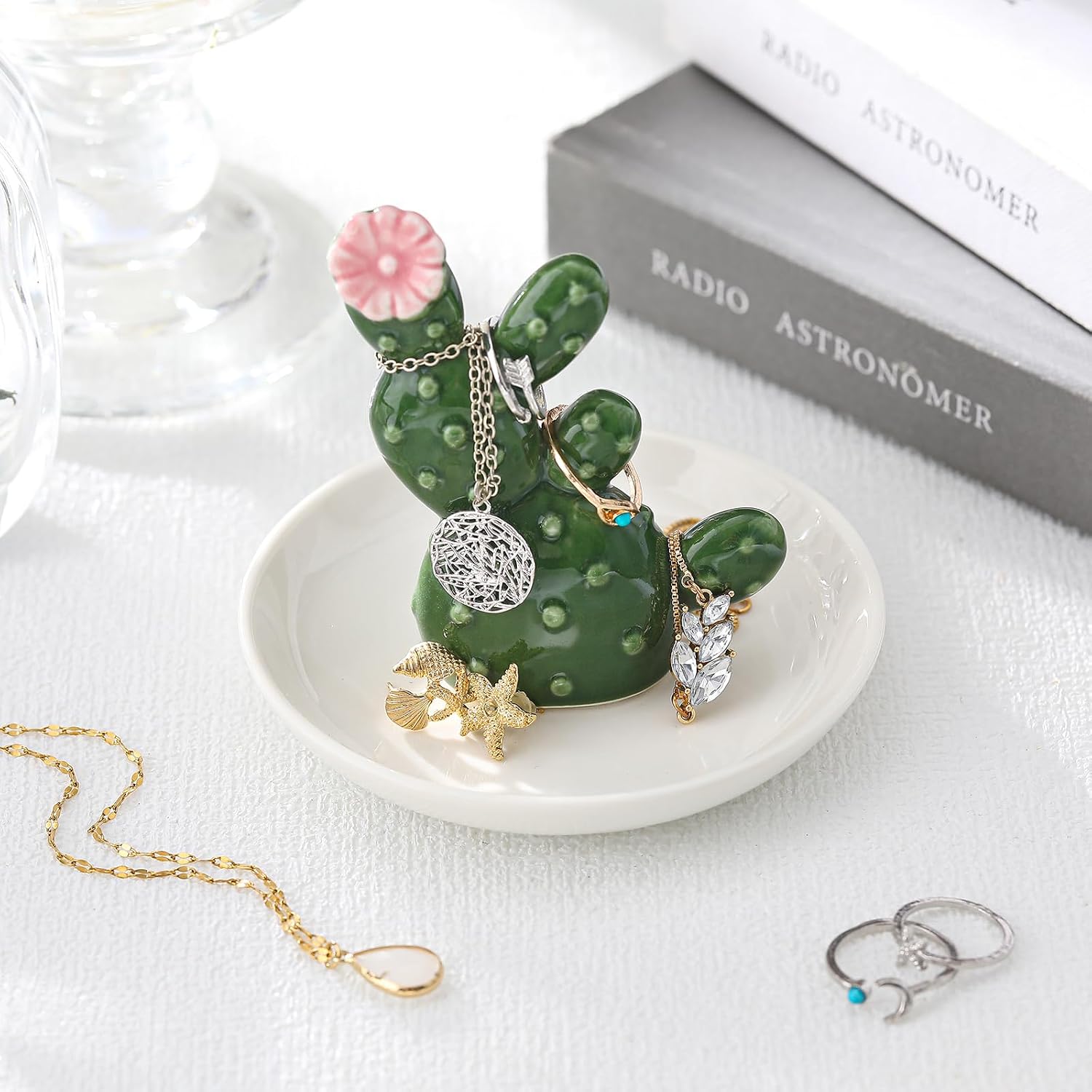 Cactus Ring Holder Ceramic Dish for Women Jewelry Tray Ring Dish Tropical Decor Trinket Rack Western