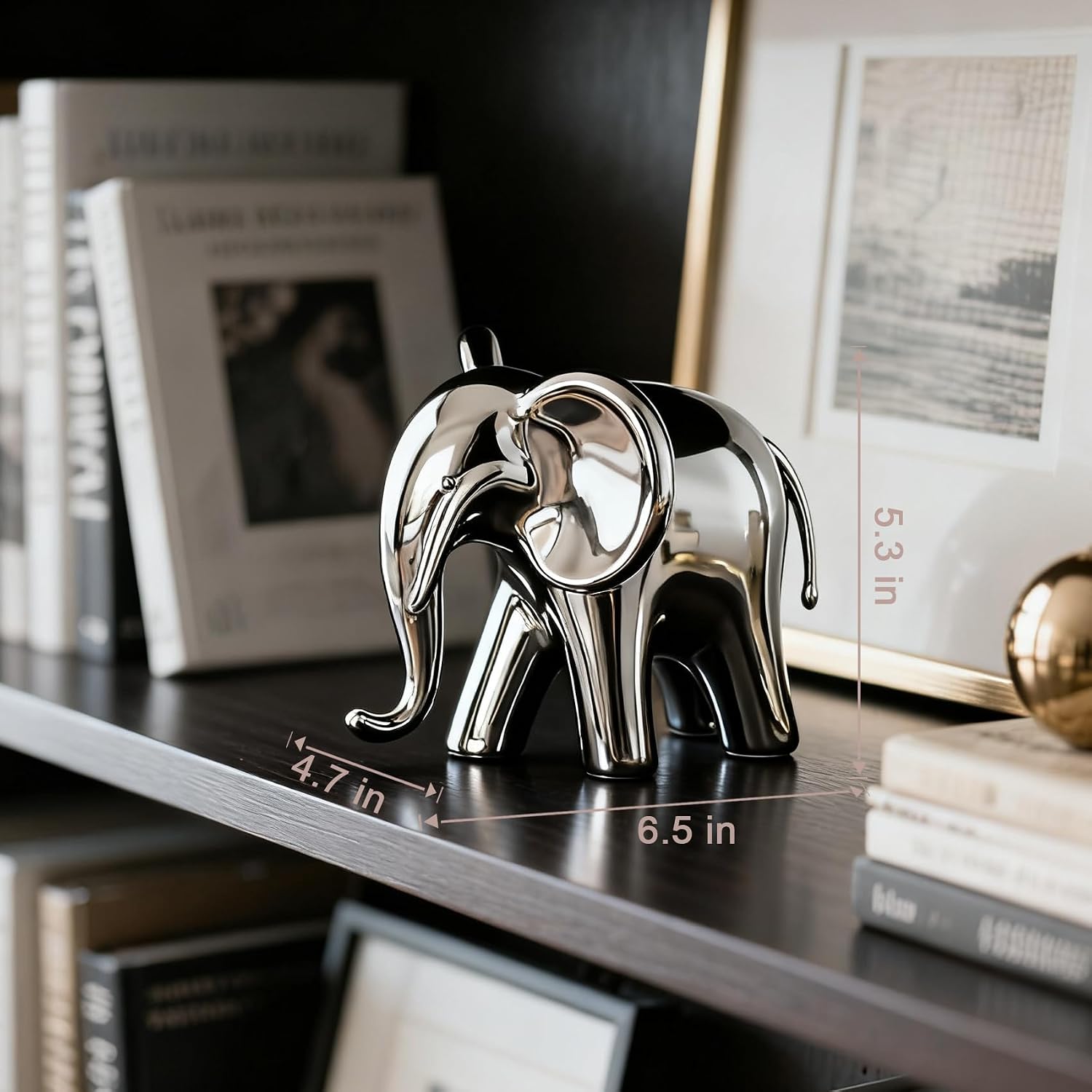 Ceramic Elephant Statue / Silver / Male