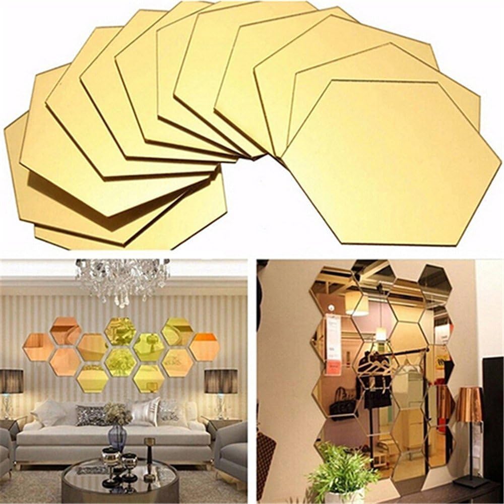 Hexagon Art DIY Decorative Acrylic Sheet Plastic Tiles Home Living Room Bedroom / Gold / Set of 12