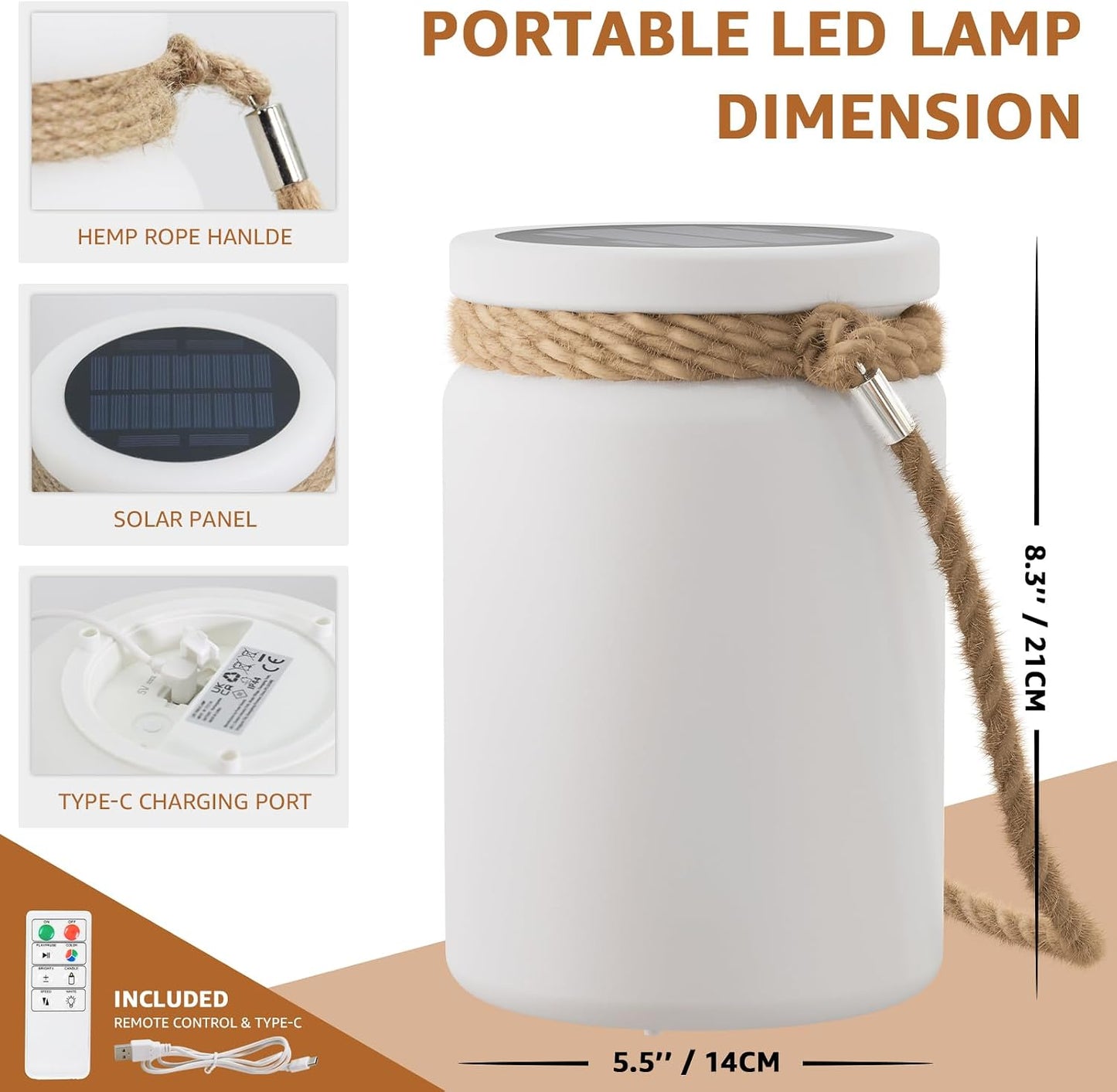 uuffoo Solar Table Lamp Lantern Waterproof Outdoor Cordless | IP44 RGB and Warm White Dimmable for Patio Camping