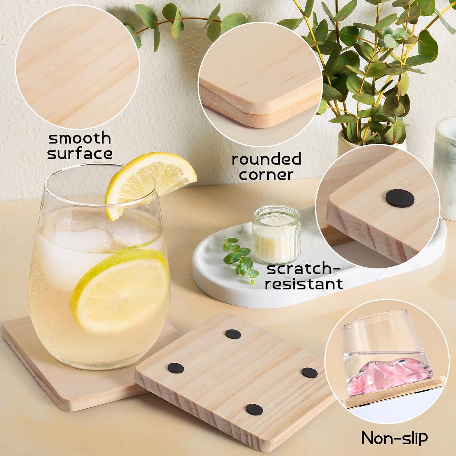 Unfinished Wood Coasters / Suqare / 4 Inch / Set of 60