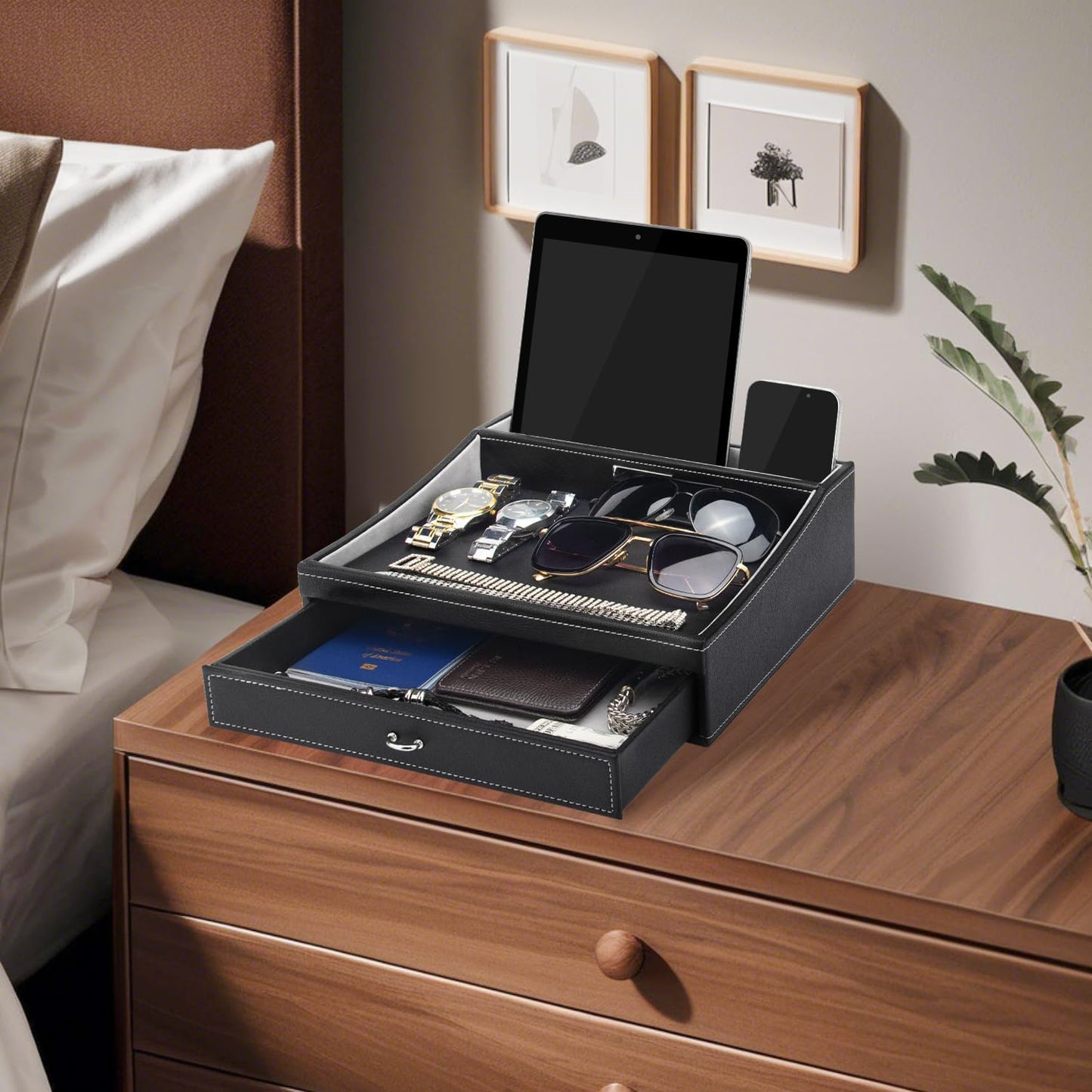 Baoyun Gifts for Dad Mens Nightstand Organizer, Jewelry Box for Men, Mens Dresser Organizer Countertop, Large Capacity