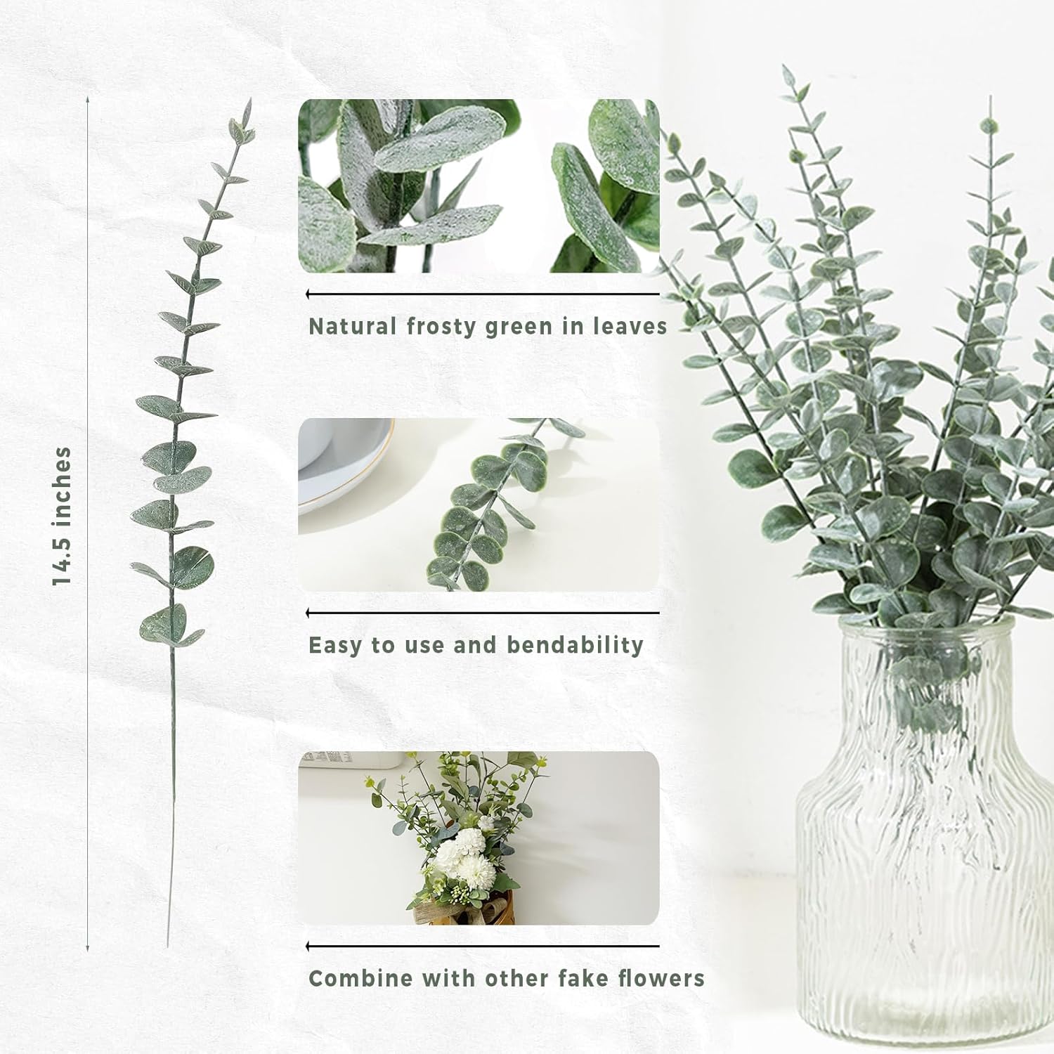 Artificial Eucalyptus Stems Fake Eucalyptus Greenery Branches for Floral Arrangements / Set of 50