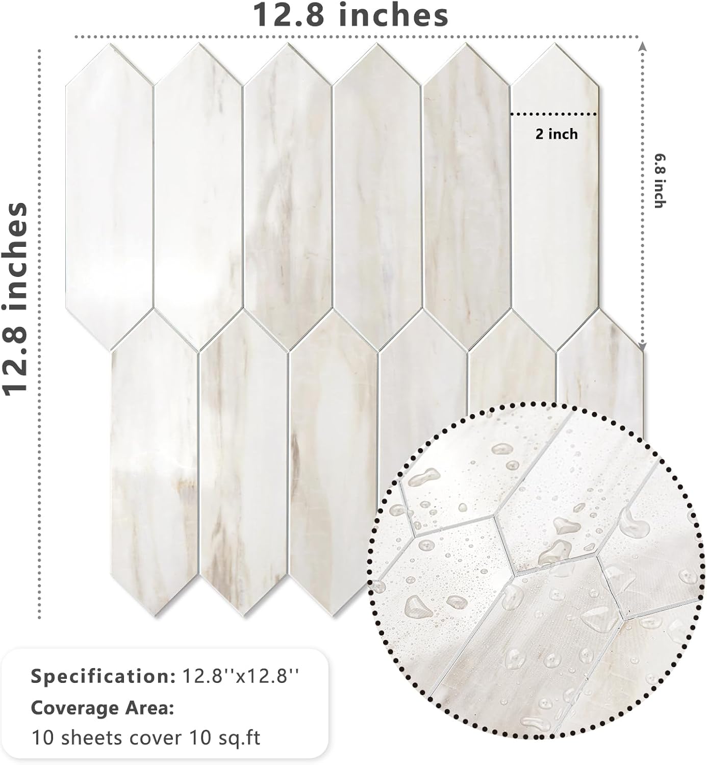 Glossy Wood Marble Grain Backsplash / Glossy Wood Marble Pinkish Grain / 12.8 x 12.8 / Set of 10
