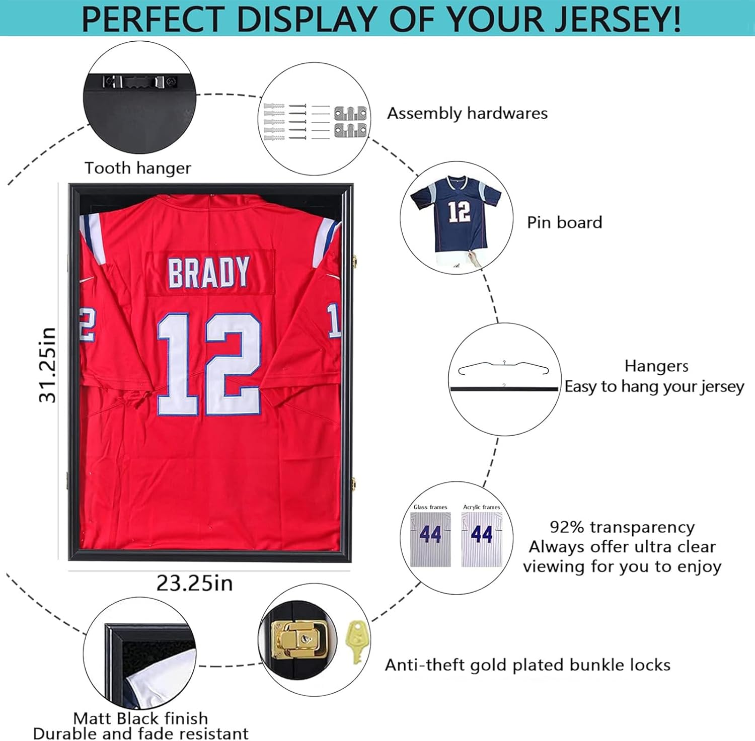 Grintus Jersey Frame Display Case, Black Shadow Box for Sports Jerseys,2P | Wall Mount, Black Jersey Shadow Box,Golden