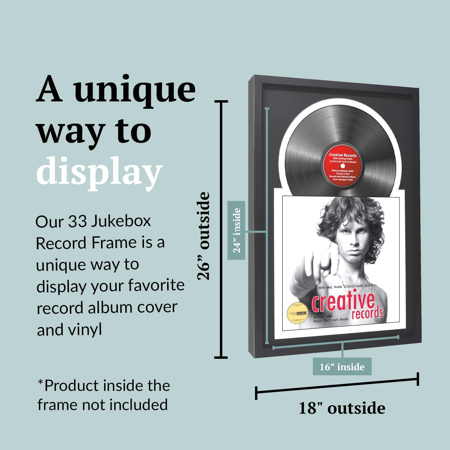 16" x 24" Jukebox Vinyl Frame Display with Double Black-White Matting, LP Record Album Frame for Wall Decor