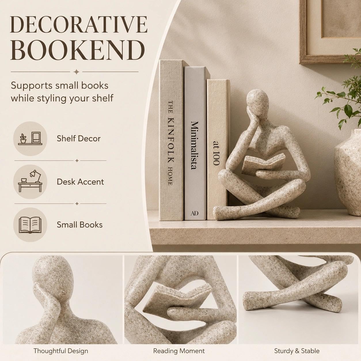 Resin Decorative Bookend / Reader-beige-a