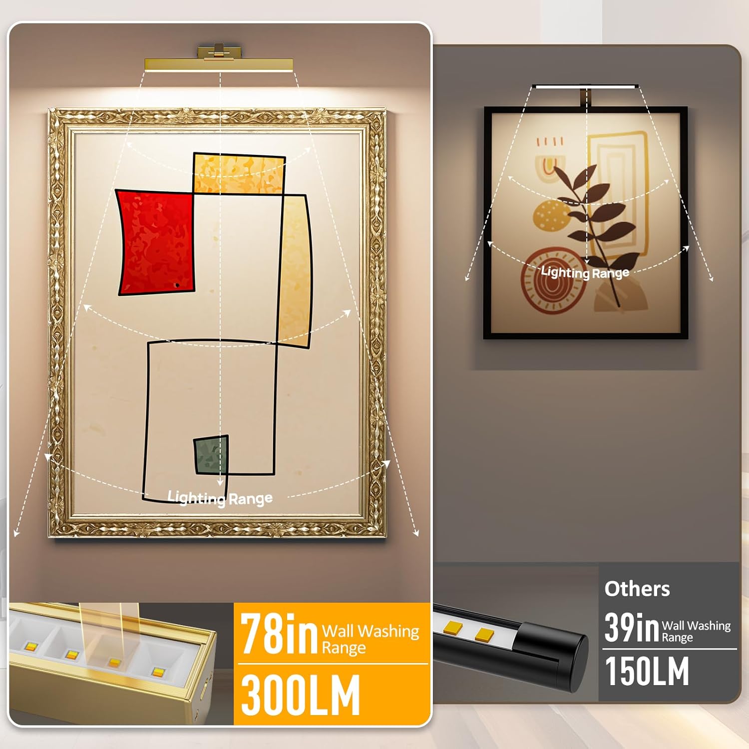Picture Lights for Wall, Brushed Gold Battery Operated Picture Light 16in Art Light CCT Dimmable Recharging Battery
