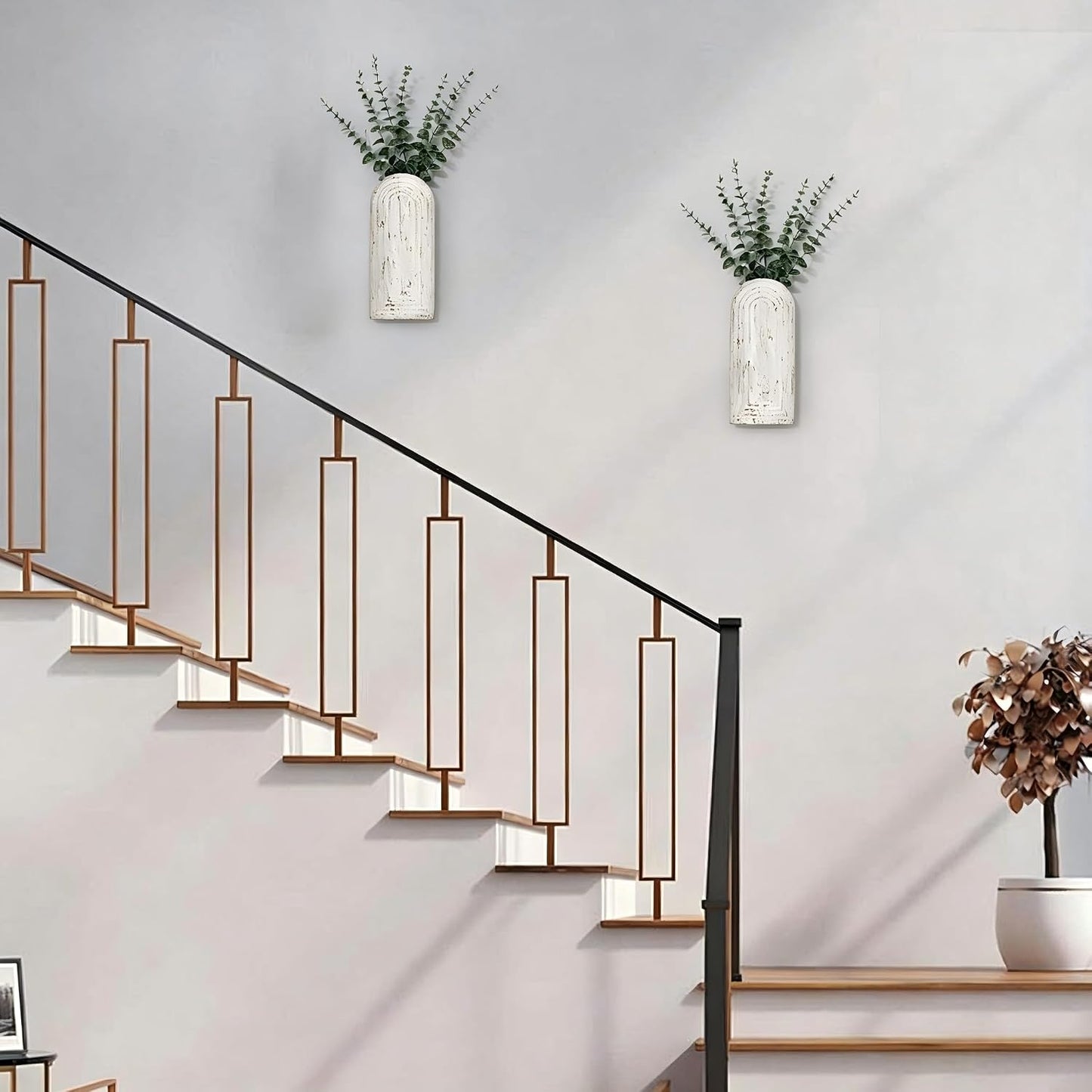 Wood Wall Hanging Planters / Washed White