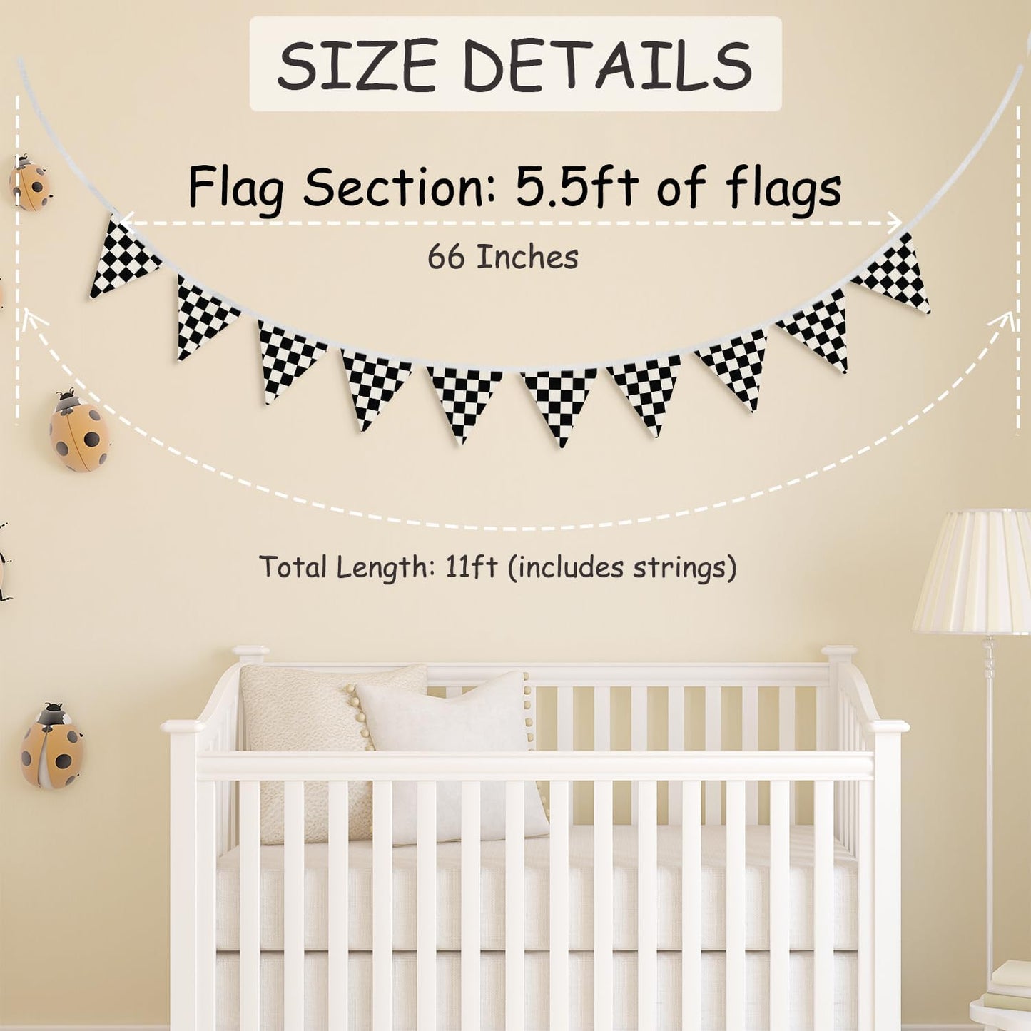 Black and White Checkered Garland Triangle / 01-black and White Checkered