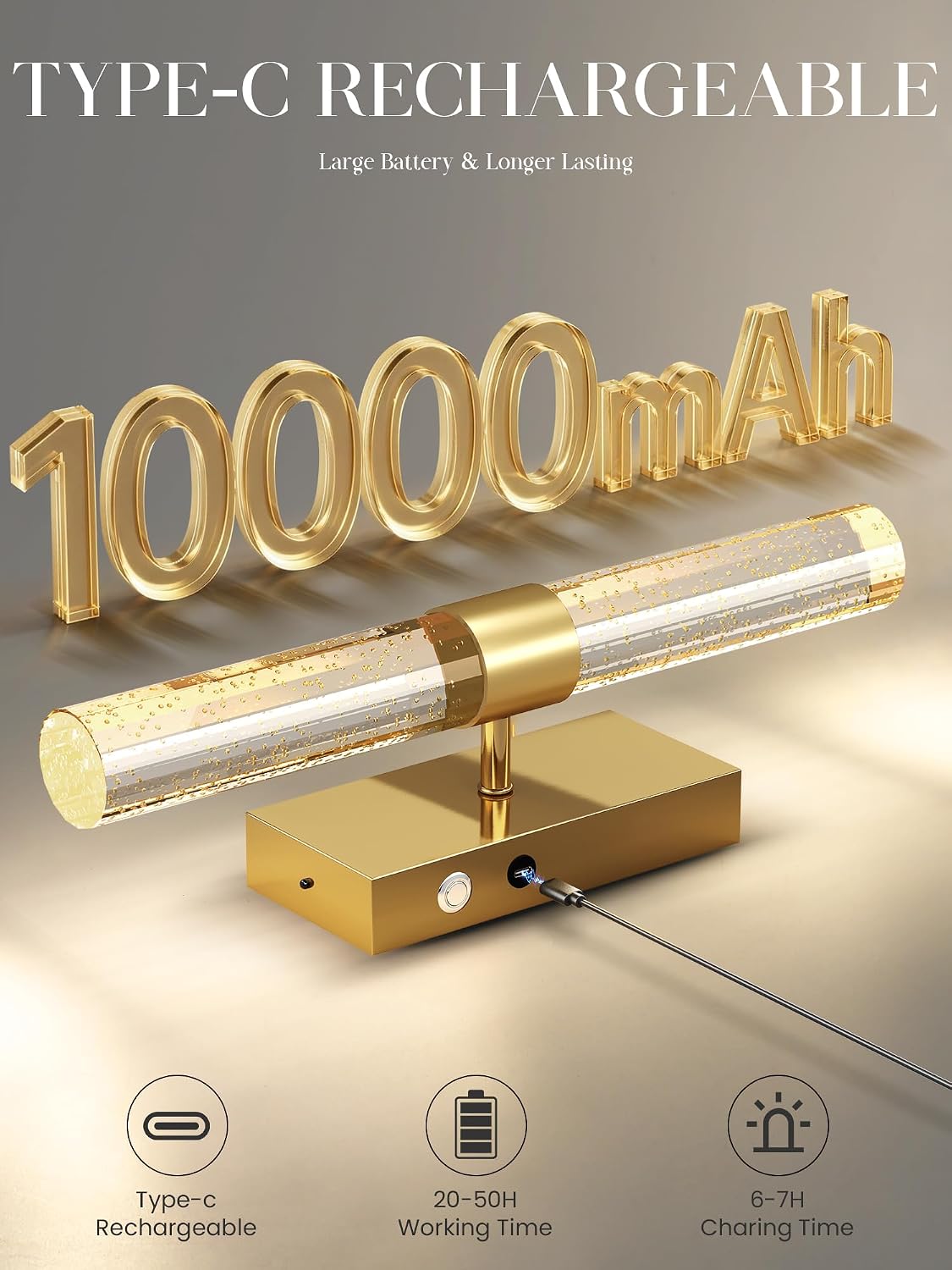 10000mAh Battery Operated Wall Sconces Set of 2, Gold, 15.3 Inch | 3CCT, Renter Friendly, Rechargeable Wall lights