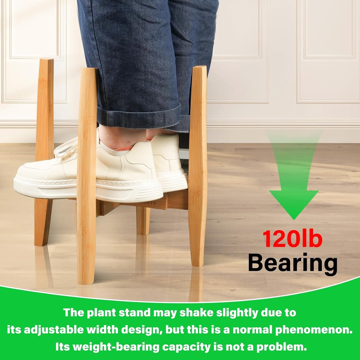 Adjustable Plant Stand with Tray,Indoor Wood Plant Stand Fit 8'' to 12'' Planter,Mid Century Modern Flower Pot Holder