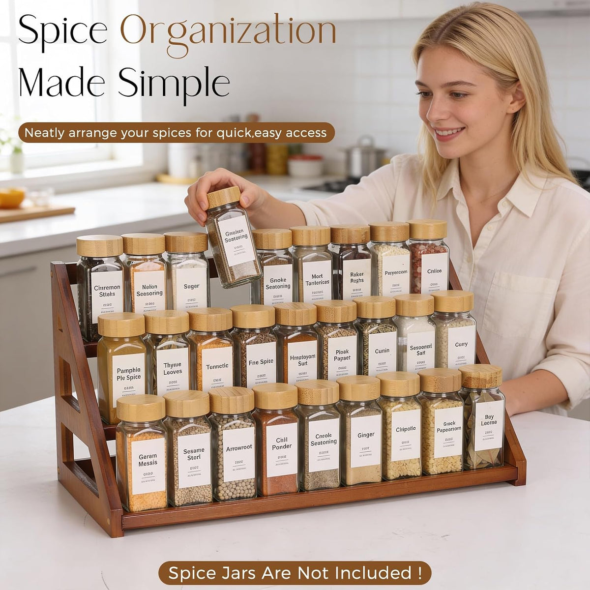 Bamboo 3 Tier Spice racks, Kitchen Seasoning Spices Rack, Spice Organizer, Suitable for Spice Organizers Such as