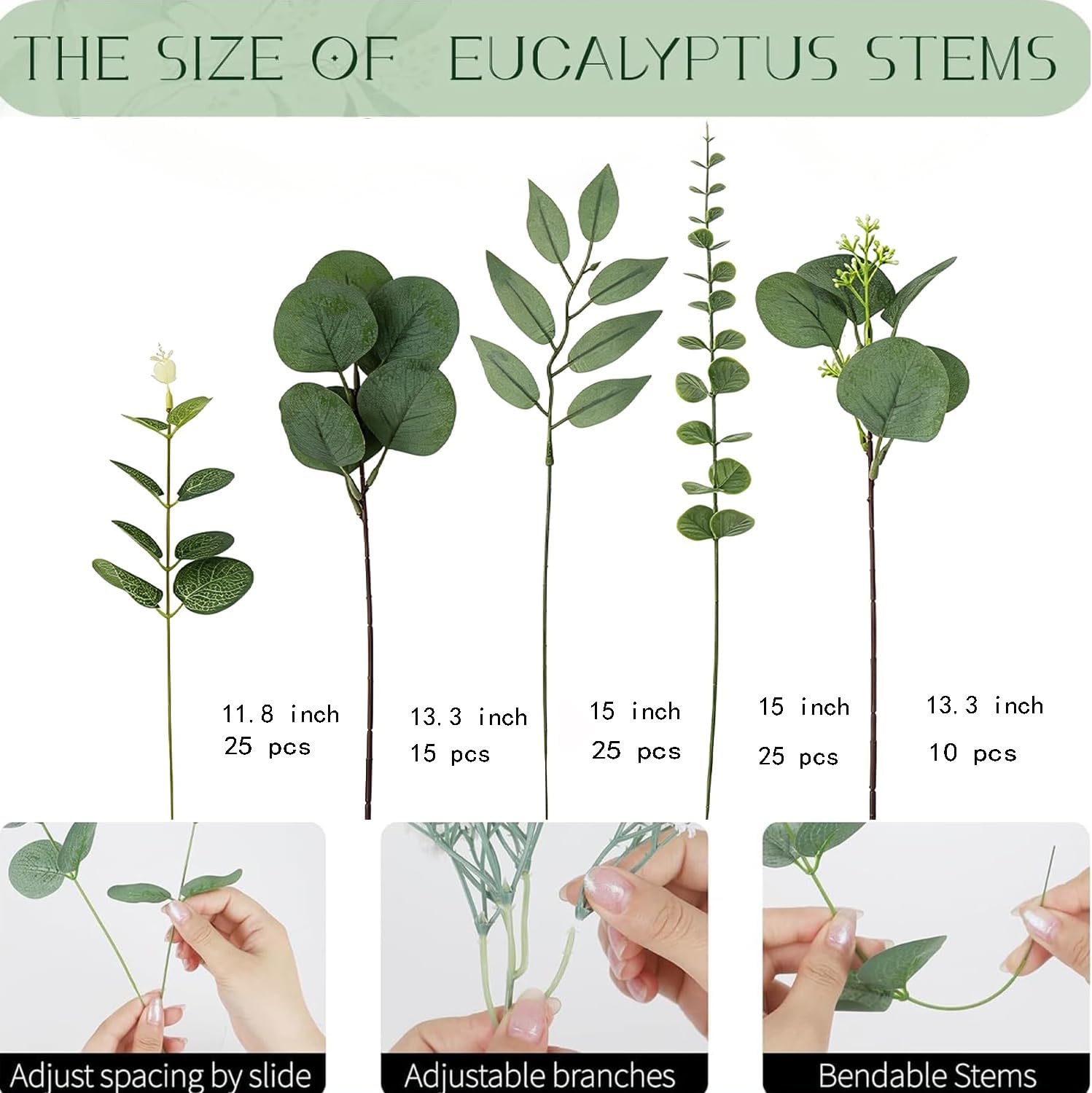 Artificial Mixed Eucalyptus Stems Leaves Bulk / Silver / Set of 100