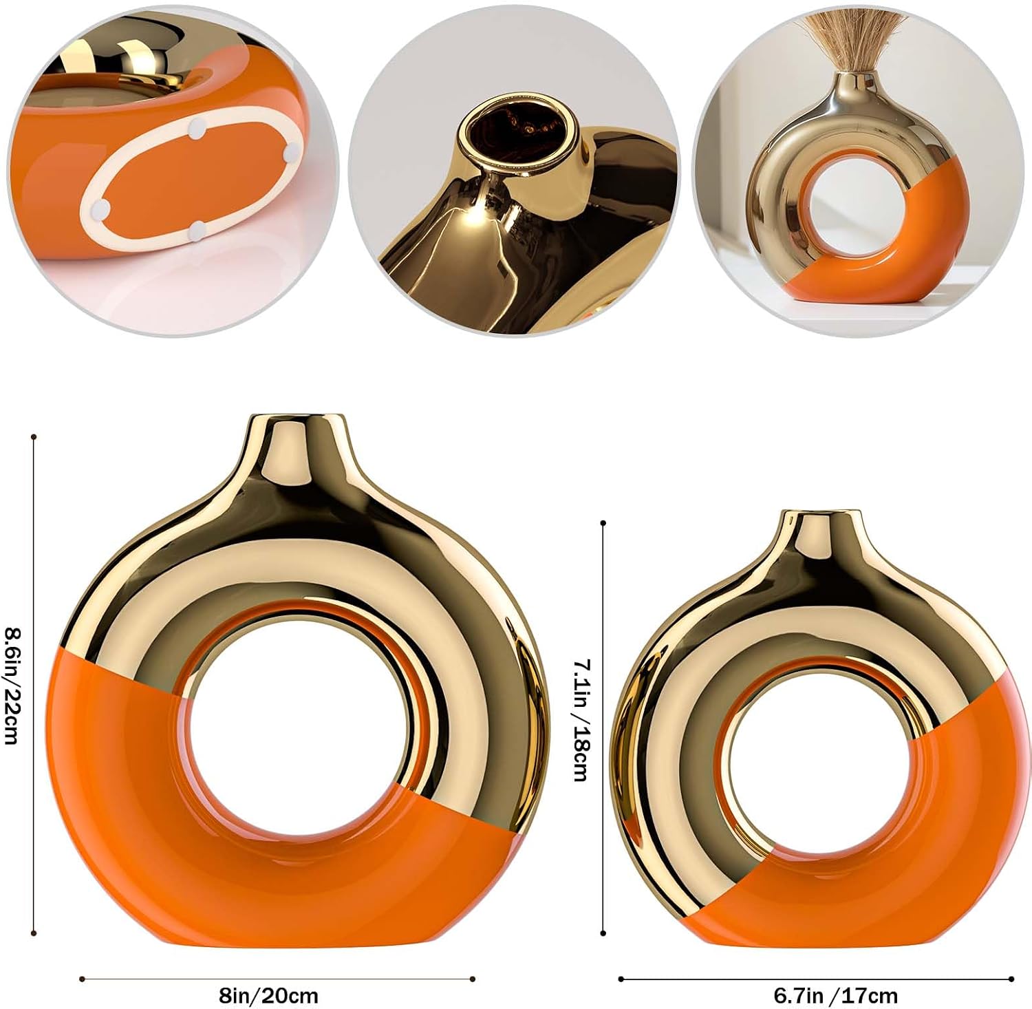 Gold Ceramic Vase / Orange / Set of 2