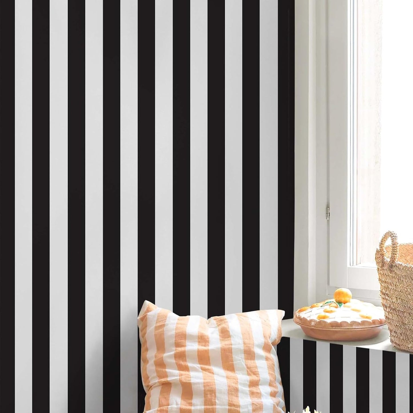 Black and White Wallpaper Peel and Stick Striped Contact Paper for Cabinets / 18 x 197 / Black/white