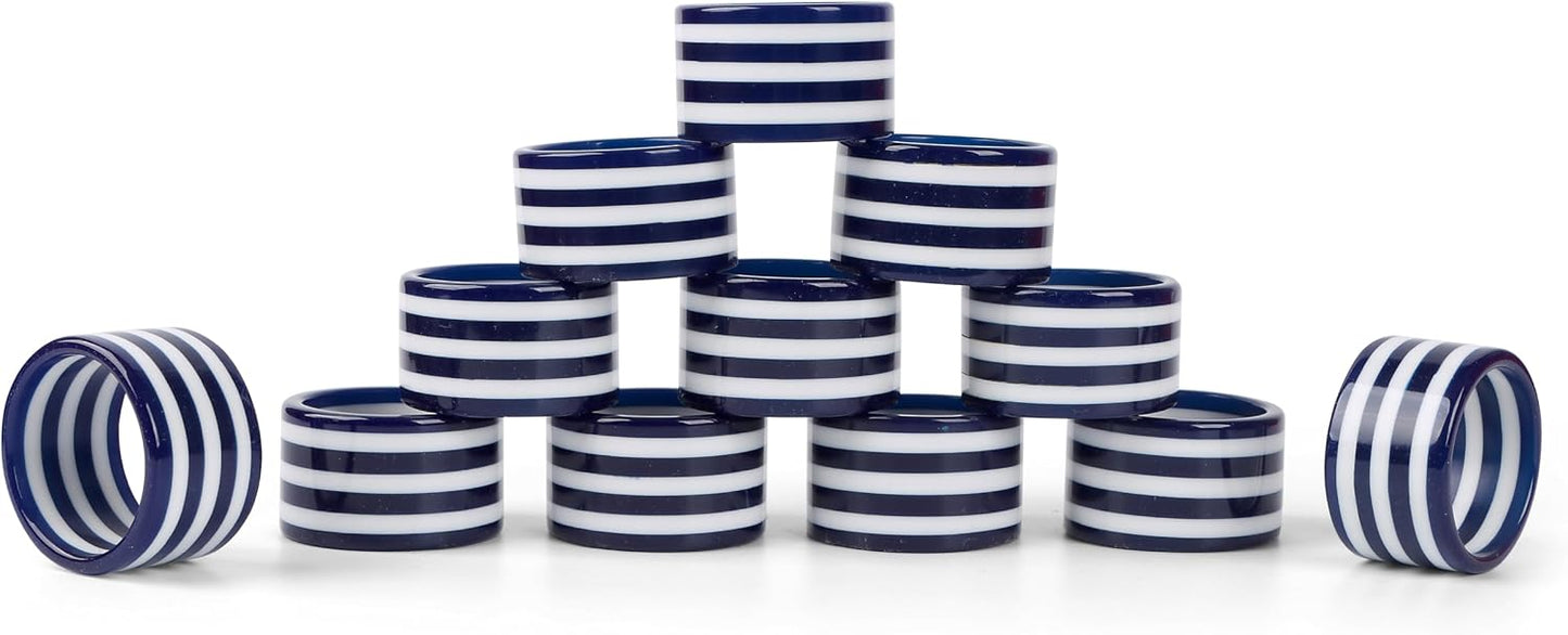 Navy Blue Epoxy Resin Napkin Rings Set of 12 | Premium epoxy resin, 2x2x1 in each, navy blue & white, weddings, holiday