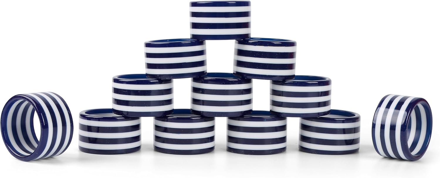 Navy Blue Epoxy Resin Napkin Rings Set of 12 | Premium epoxy resin, 2x2x1 in each, navy blue & white, weddings, holiday
