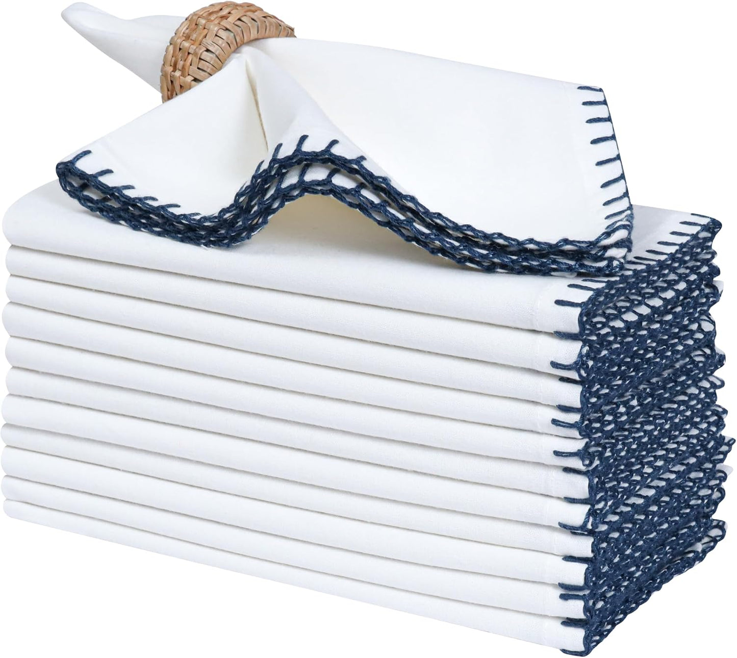 Bedding Craft Cotton Cloth Dinner Napkins Set of 12 – 18x18 Magical Forest Reusable Fabric Napkins with Blanket Stitch
