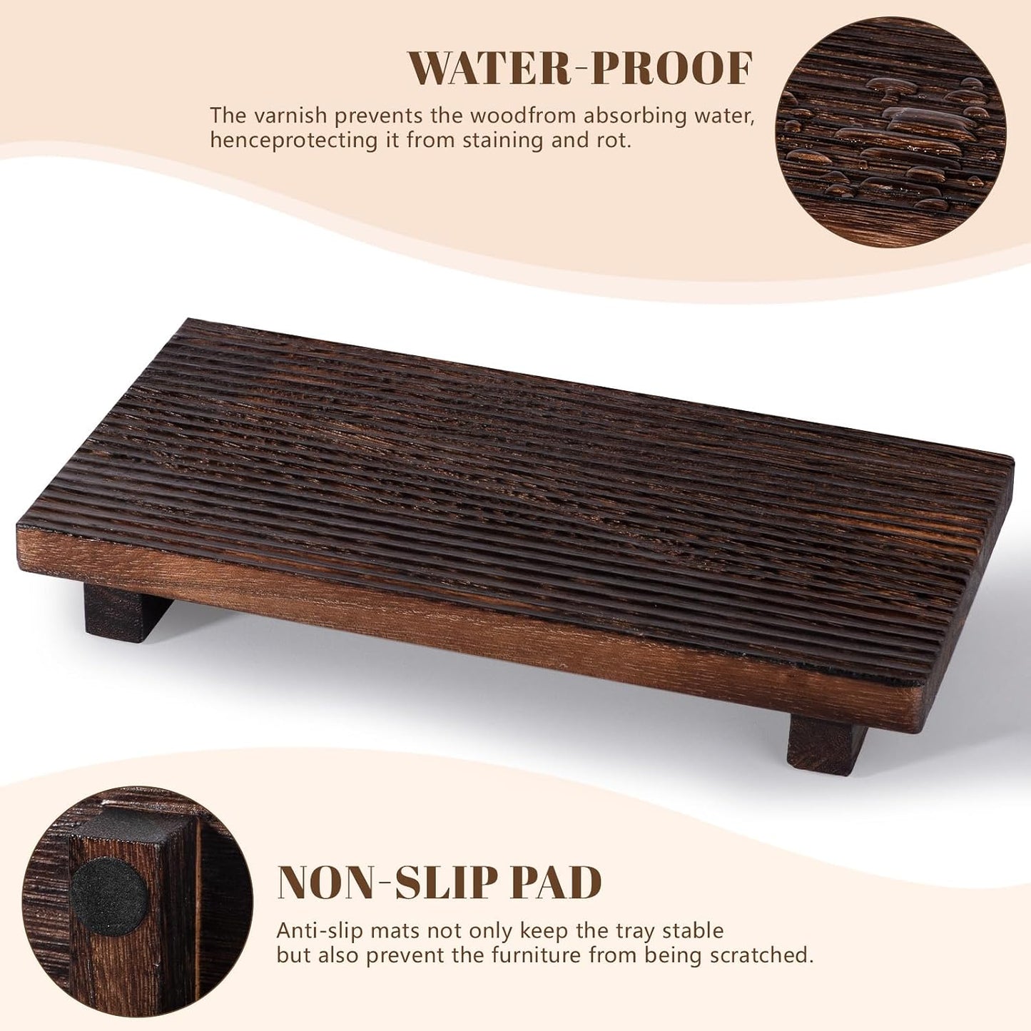 Bathroom Tray Farmhouse Decor Pedestal Stand Wood Riser Display / Drak Brown / 11 x 5.5 x 1.6