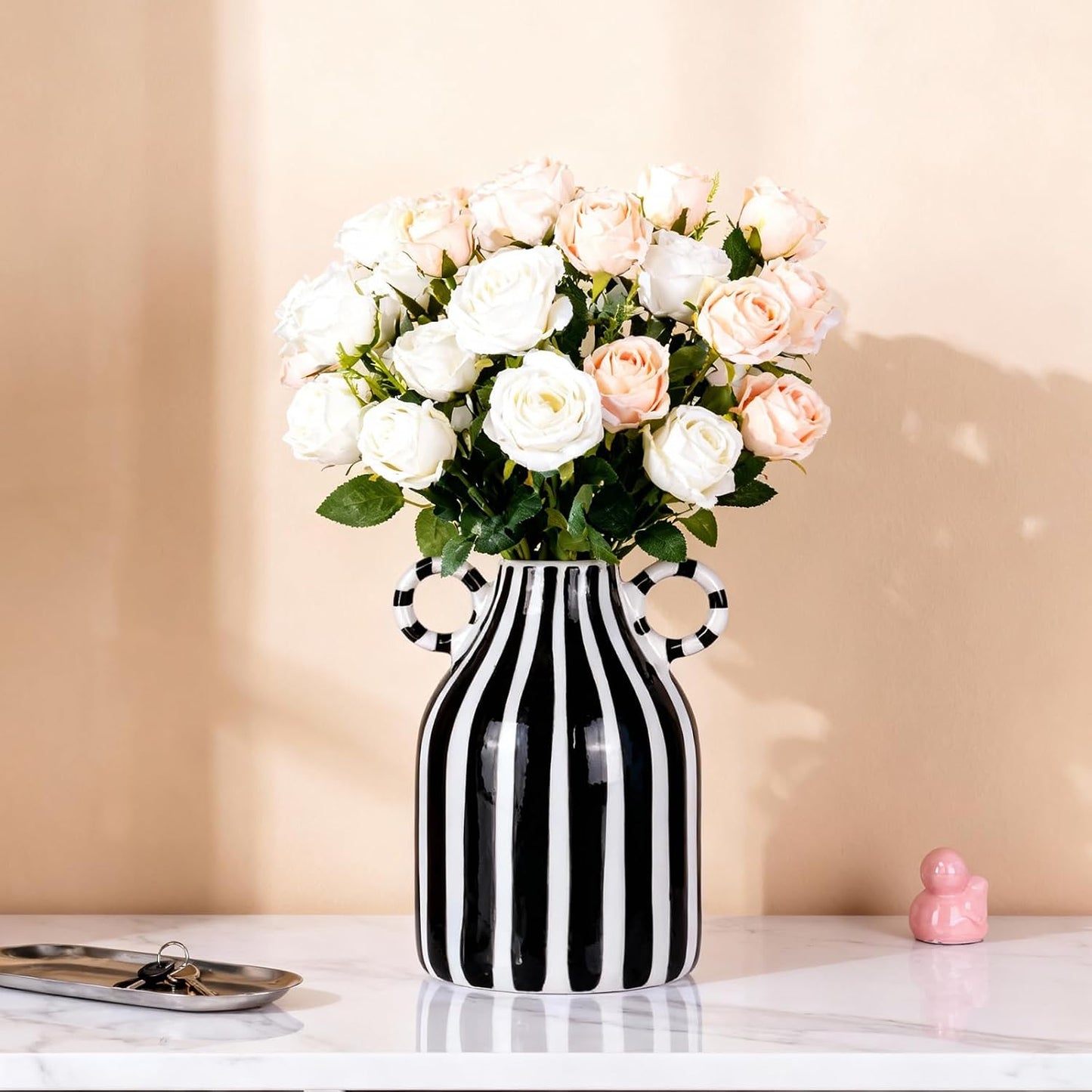 Ceramic Vase / Nordic Boho Small Vases Side Table Flower Centerpiece / Black and White