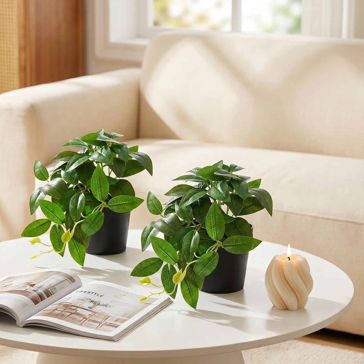 Small Fake Plants Mini Artificial Potted Plants Indoor Fake Greenery Potted Plastic Faux / Set of 2