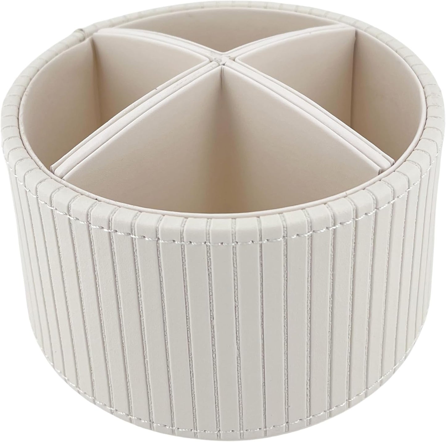 PU Leather Round TV Remote Control Holder / White Stripe