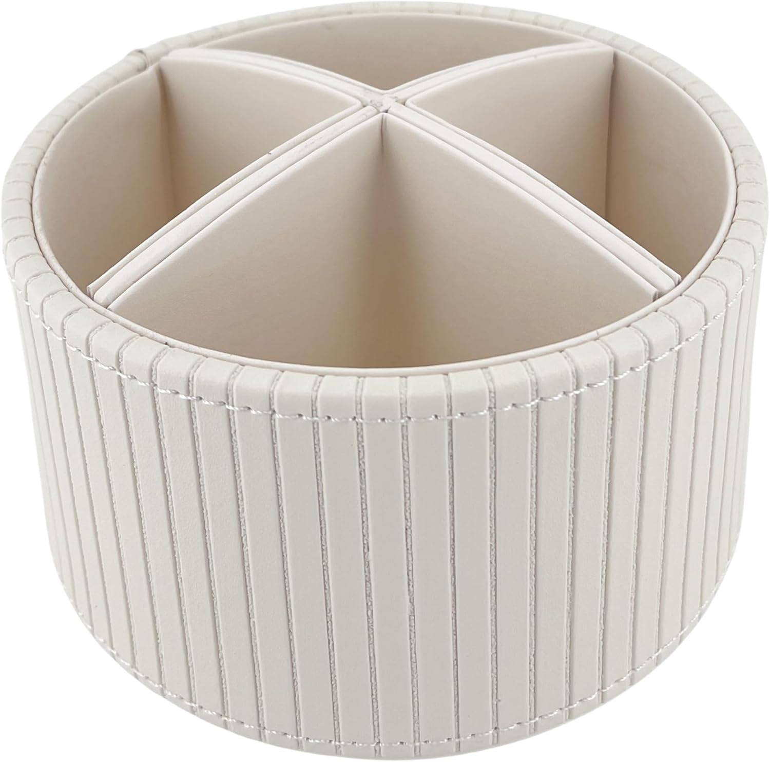 PU Leather Round TV Remote Control Holder / White Stripe