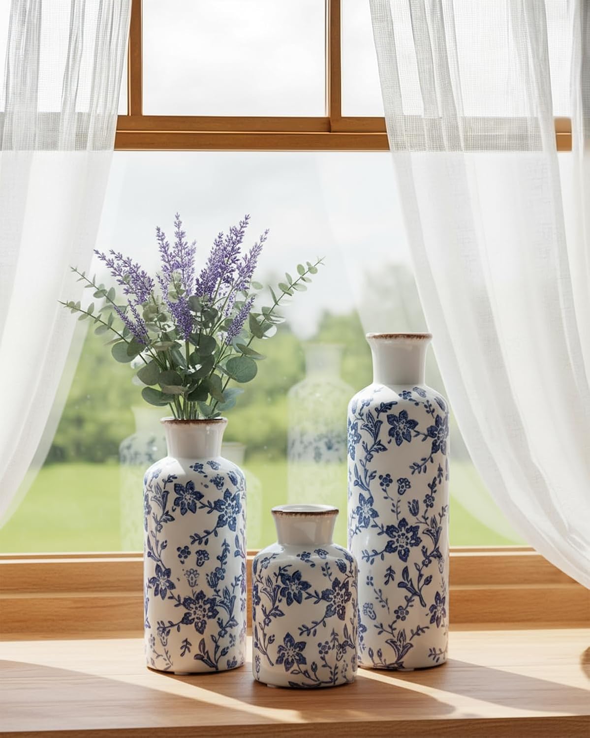 Ceramic Vase / Vintage Ceramic Flower Vases / Blue / Set of 3