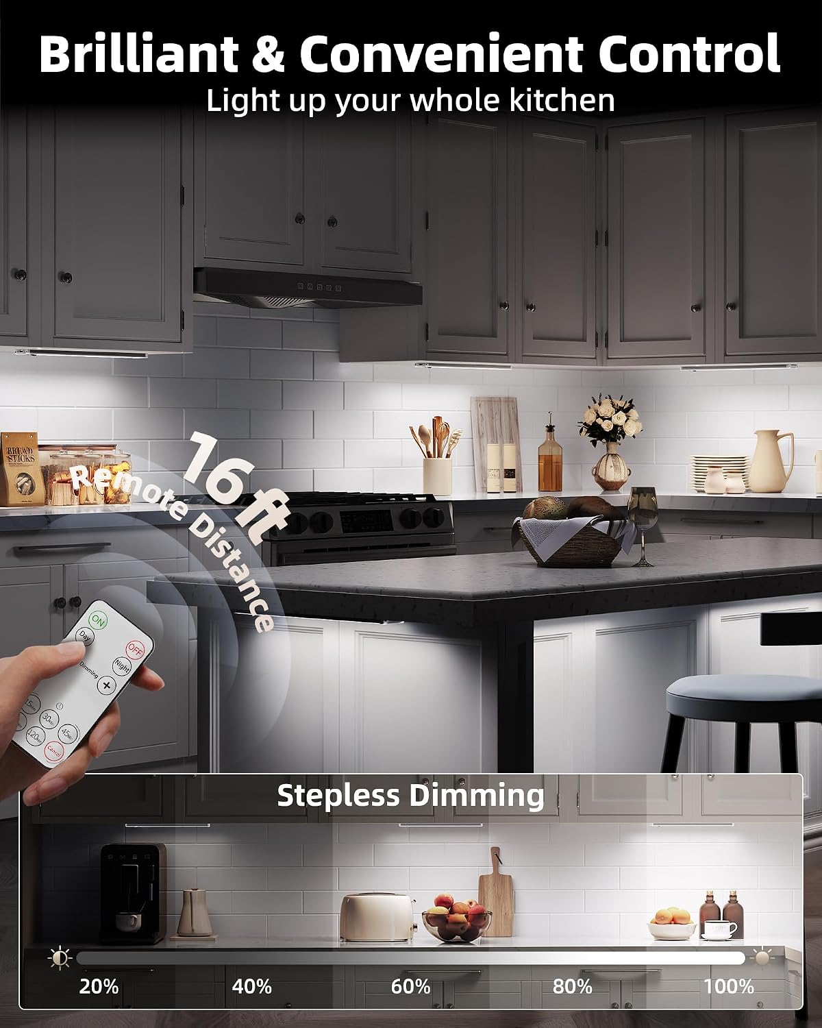 EZVALO 5-Pack Under Cabinet Lighting, 2400mAh Motion Sensor Light, LED Closet Lights Wireless, 6500K Dimmable, Timer