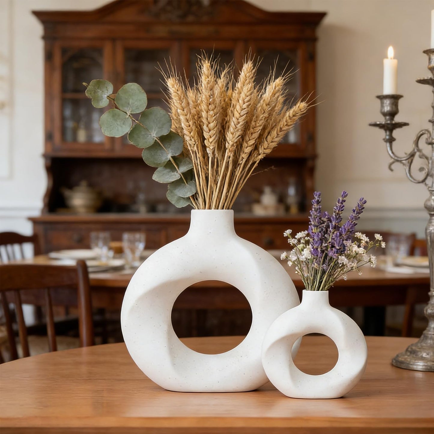 Donut Ceramic Vase / White / Set of 2