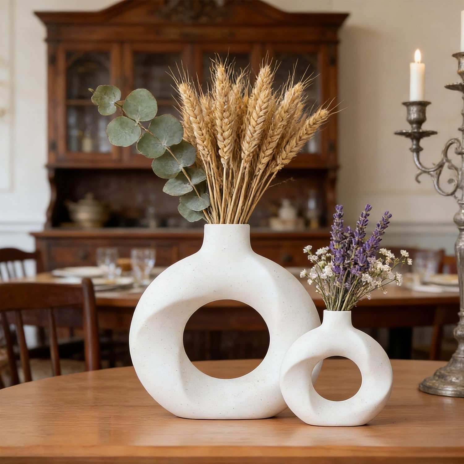Donut Ceramic Vase / White / Set of 2