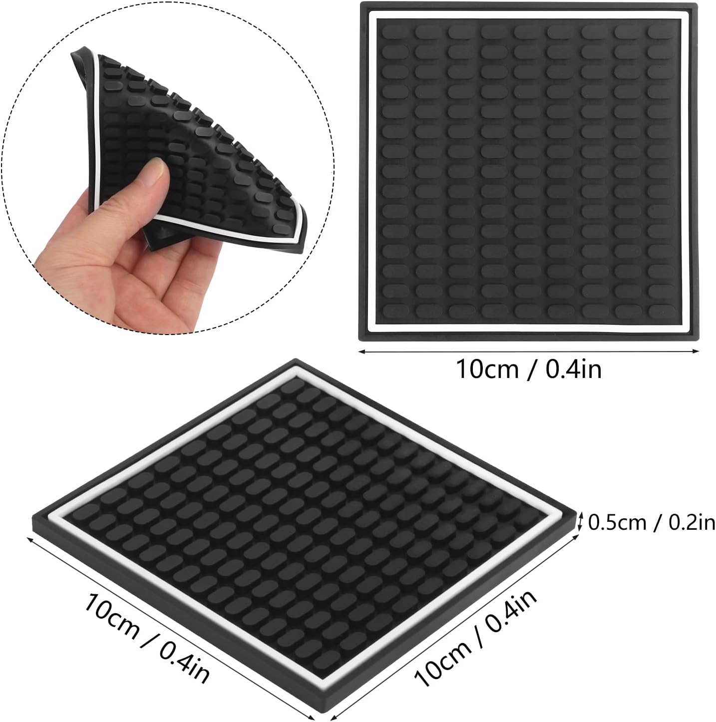 Holder / Black Rubber Coasters / 4 x 4 / Inch Square Black / Set of 24