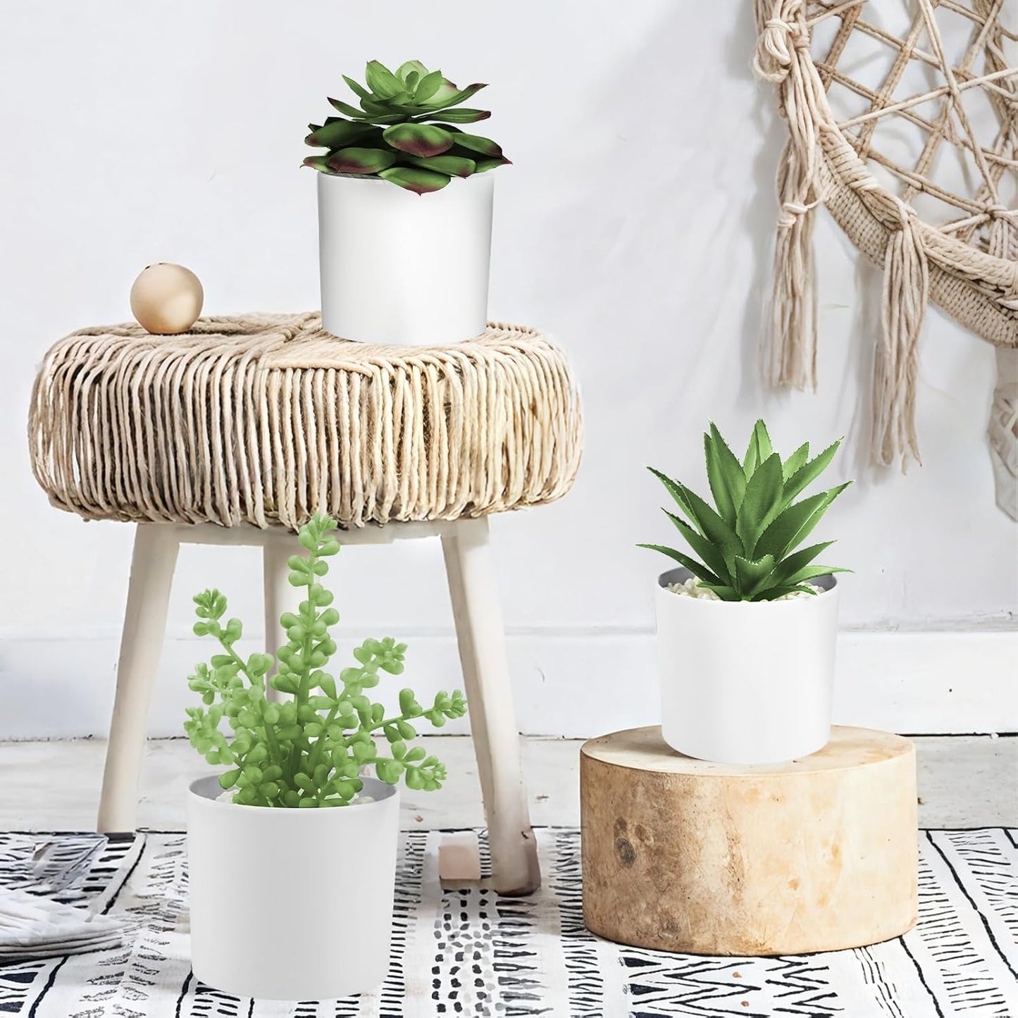 Succulent Plants Artificial in White Pots Small Faux Potted / Faux Plants-white / Set of 3