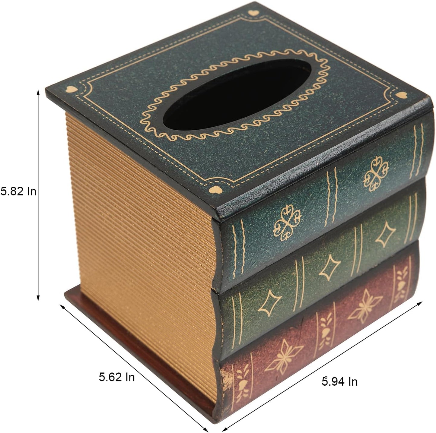 Crafted Classical Retro Wooden Antique Book Tissue Box Cover Square Tissue Holder Dispenser / Green