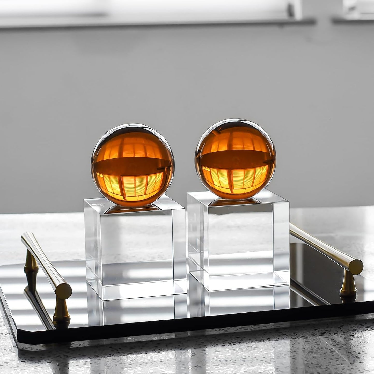 Crystal Bookends / 1 Pair of Decorative Tabletop Bookends / Amber