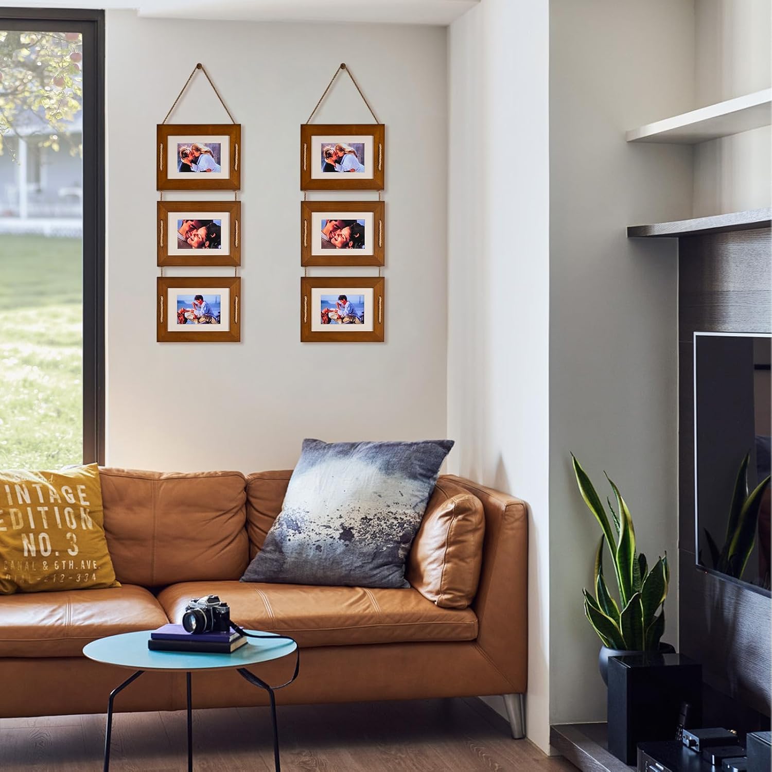DLQuarts 5x7 Hanging Picture Frames Collage Wall Decor, 3 Opening 5x7 Matted to 3.5x5 Photo Rustic Wood Frame, Dark