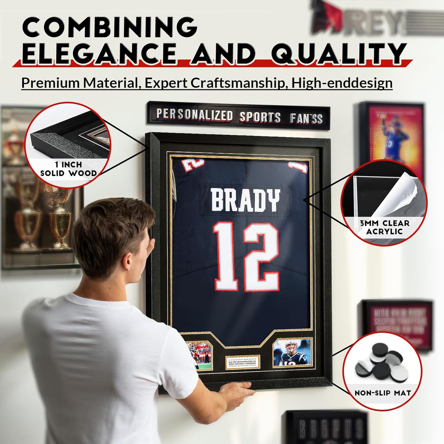Jersey Frame Display Case 3 Pack, Large Clear Acrylic Shadow Box with UV Protection for Basketball Baseball Football
