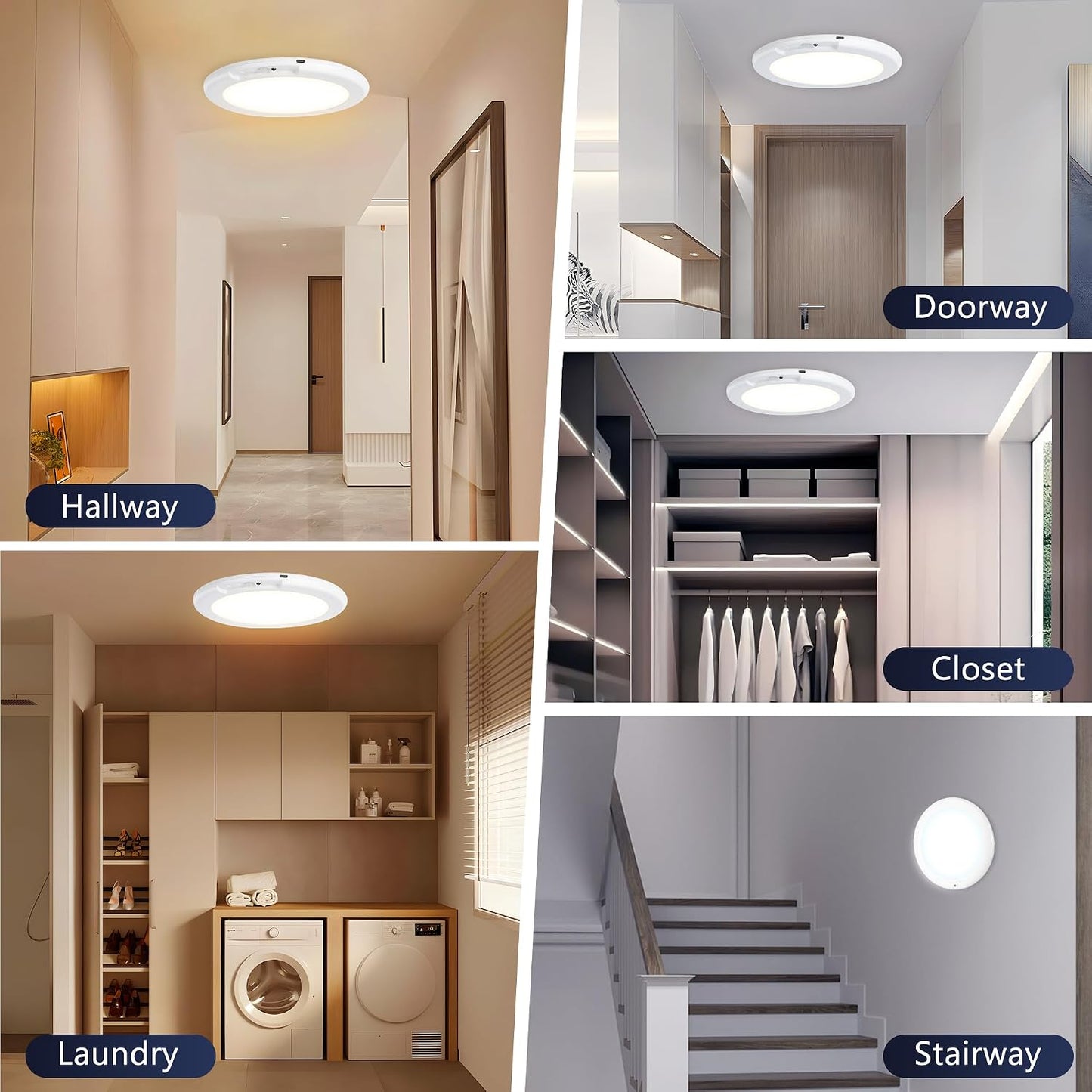 maylit 4 Pack Rechargeable Ceiling Lights with Motion Sensor | Wireless Battery-operated Lighting for Closets