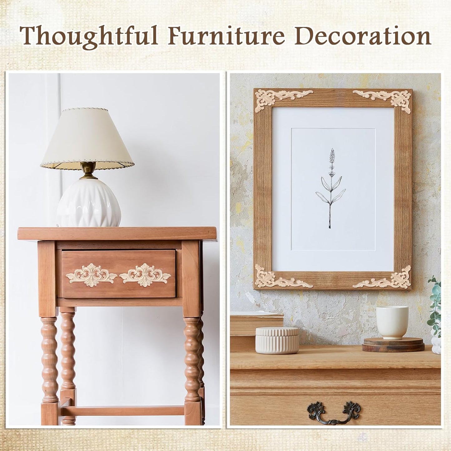 Wood Appliques and Onlays for Furniture Carved Onlays DIY / Delicate Style / Large Size / Set of 8