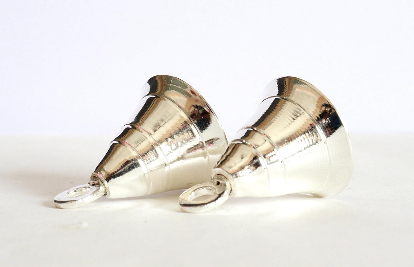 Solid Brass Pooja Bells with J Hook Home Decor Christmas Bell Wall Hanging Jingle Bell Ornaments New (24, Silver Bells