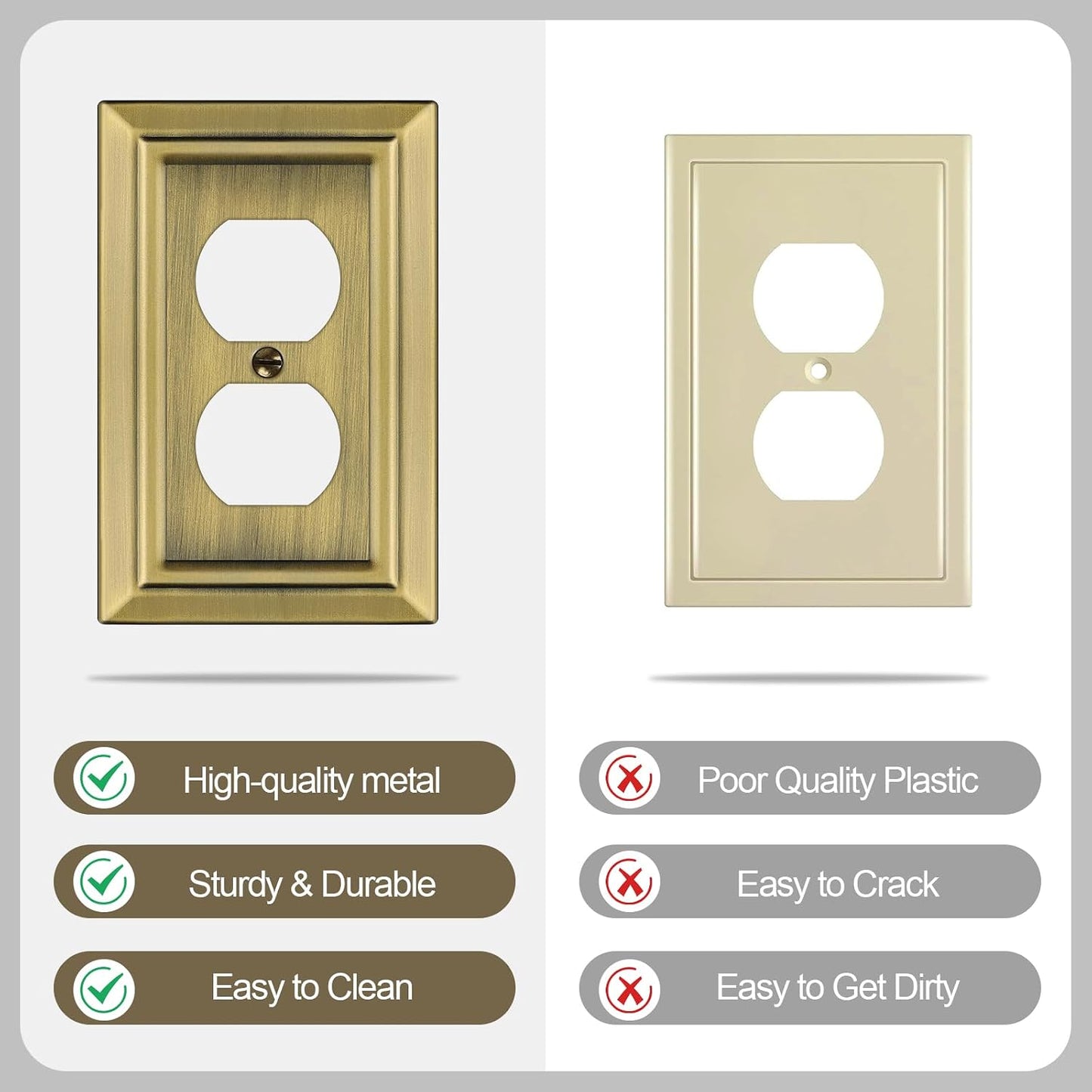 Metal Wall Plate for Electrical Outlets, Outlet Covers Wall Plate, 6 Pack | Decorative Antique Brass Switch Plates