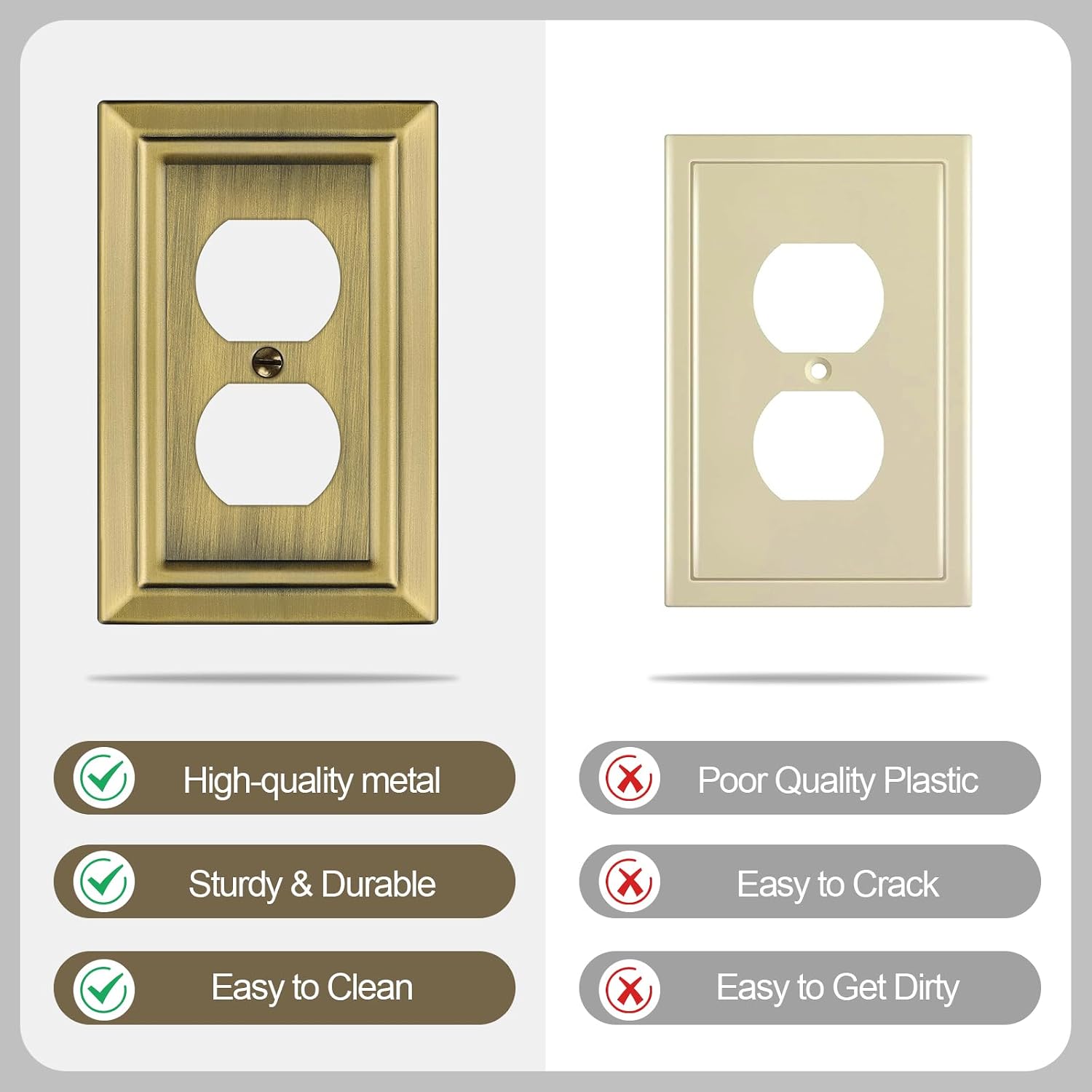 Metal Wall Plate for Electrical Outlets, Outlet Covers Wall Plate, 6 Pack | Decorative Antique Brass Switch Plates