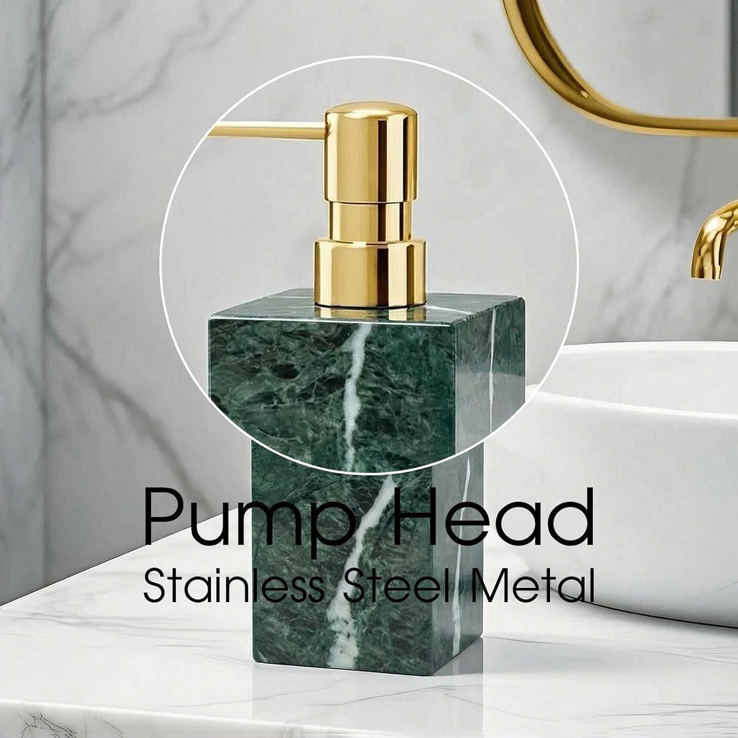 2 Set Real Natural Marble Soap Dispenser with Stainless Steel Pump – Decorative Liquid Hand Soap Bottle for Kitchen &