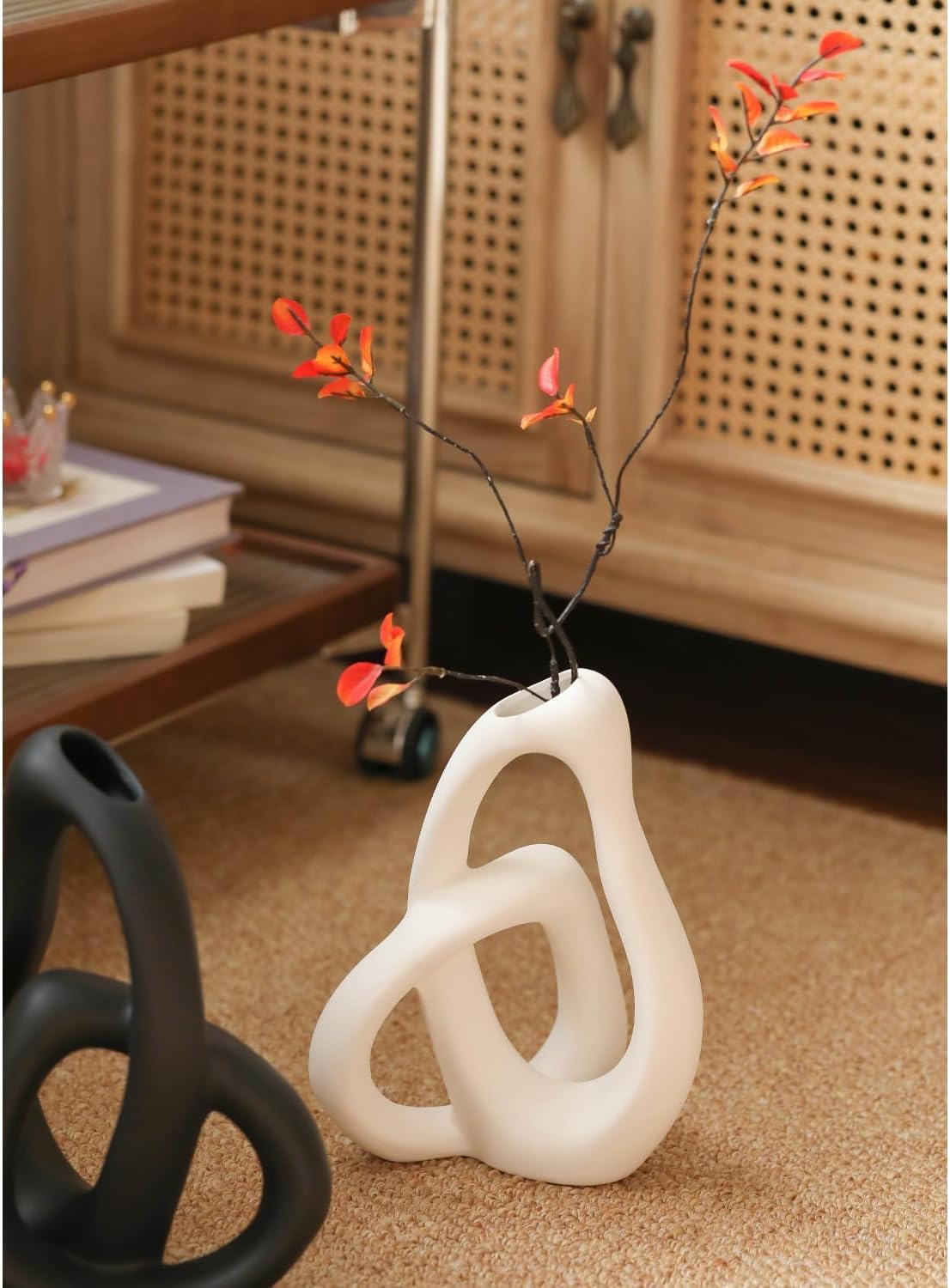 Modern White Ceramic Flower Vases / Black