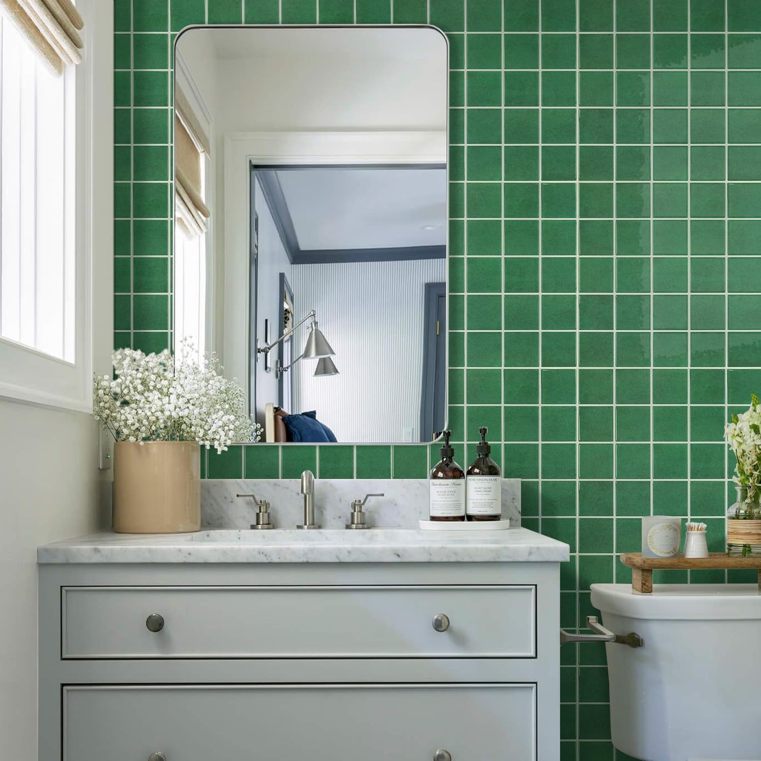 Thicker Peel and Stick Backsplash Tiles- of " -3D Adhesive Glossy / Dark Green / 12 x 12 / Set of 10